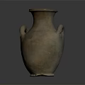 Ancient Clay Jar With Two Handles And Textured Surface Displayed On Dark Background 3d model