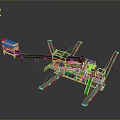 Industrial Machinery With Red And Silver Extended Arms And Mechanical Structure