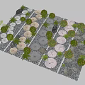 Garden Pathway Design With Circular Stone Pavers And Green Plants On Gravel