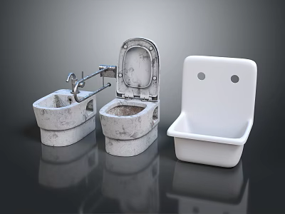 Concrete Toilet With Sink And White Tank In Modern Bathroom Setup 3d model