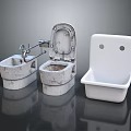 Concrete Toilet With Sink And White Tank In Modern Bathroom Setup