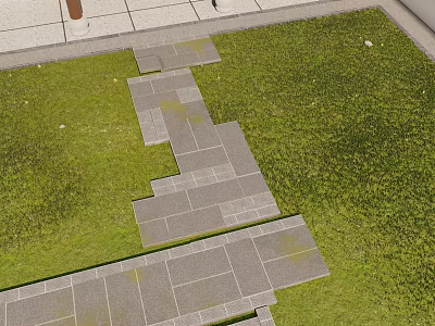 Green Grass Lawn With Irregular Gray Stone Path And Paving Slabs 3d model