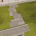 Green Grass Lawn With Irregular Gray Stone Path And Paving Slabs 3d model