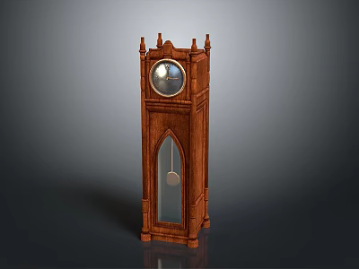 Antique Wooden Grandfather Clock With Carved Details And Glass Door Pendulum 3d model
