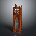 Antique Wooden Grandfather Clock With Carved Details And Glass Door Pendulum