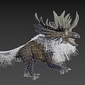 Mythical Creature With Large Antler Like Crown Open Mouth And Furry Body Running