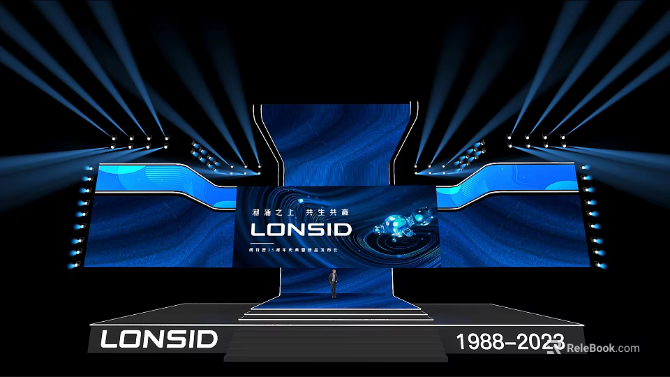 LONSID 1988 2023 Anniversary Celebration Stage With Blue Background Lighting And Large Screen 3d model 