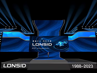 LONSID 1988 2023 Anniversary Celebration Stage With Blue Background Lighting And Large Screen 3d model