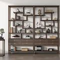 Traditional Chinese Wooden Display Shelf with Multi tiered Drawers and Decorative Figurines Books Boxes