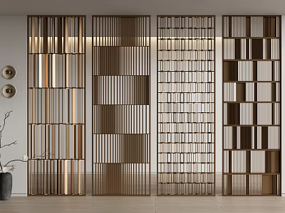 Modern Wooden Room Dividers With Diverse Geometric And Striped Patterns 3d model