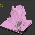 Cartoon Scene With Miniature Red Brick House Spires Green Plants And Garden Path