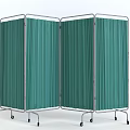 Medical Folding Screen With Green Fabric And Metal Frame On Wheels