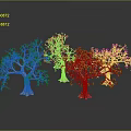 Four Leafless Trees With Thick Trunks And Slender Branches On Gray Gradient Background With Reflections