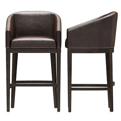 Brown Leather High Back Bar Stools With Wooden Legs And Modern Design 3d model