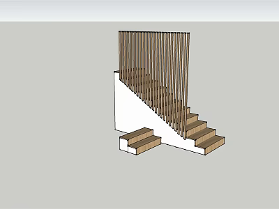 Modern Interior Staircase With Wooden Steps Vertical Slat Balustrade And White Side Structure 3d model