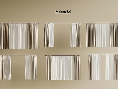 Stylish Window Curtains in Neutral Tones with Various Hanging Styles for Home Decor 3d model