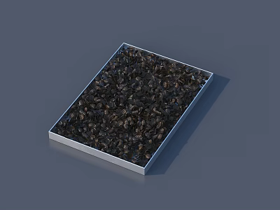 Medical Device Component Tray With Square Metal Frame And Black Granular Parts 3d model