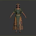 Traditional Green And Yellow Costume With Decorative Belt Headpiece And Embroidery Patterns