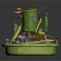 Green Playground Model With Yellow Slide Small Blue House Flags And Lawn Base