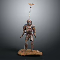 Detailed Medieval Armor Figure Standing With Eagle Ornament Staff On Decorative Base