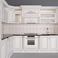 Classical White Kitchen Cabinets With Carved Details Black Countertop And Built In Oven