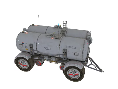 Military Style Double Tanker Trailer With Number 03 And Heavy Duty Transport Wheels 3d model