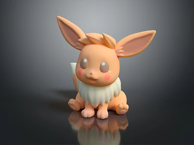 Eevee Pokémon 3D Model Figure in Sitting Pose With Large Ears And White Collar 3d model