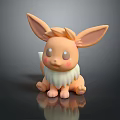 Eevee Pokémon 3D Model Figure in Sitting Pose With Large Ears And White Collar 3d model