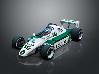 White Green TAG Studio Formula Race Car With Streamlined Design And Driver 3d model