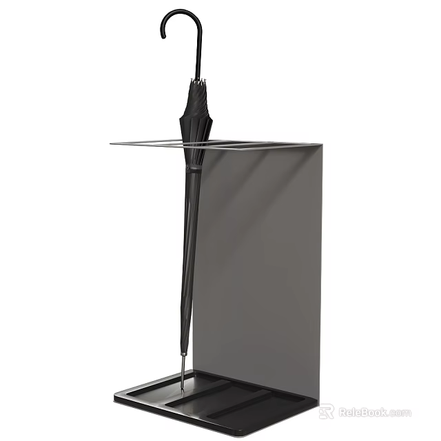 Modern Minimalist Umbrella Stand With Black Umbrella And Sturdy Metal Design 3d model 