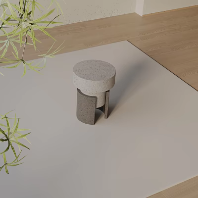 Modern Concrete Side Table With Circular Top And Natural Plant Decor 3d model