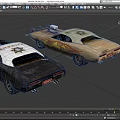 Classic Modified Sheriff Cars With Flame Graphics Hood Supercharger And Colorful Designs