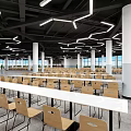 School Dining Hall With Modern Lighting And Seating 3d model
