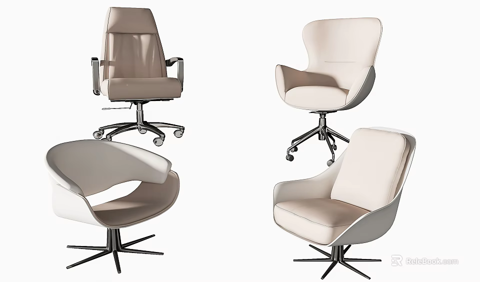 Modern Office Chairs In Various Styles With Beige Upholstery Metal Base And Wheels 3d model 