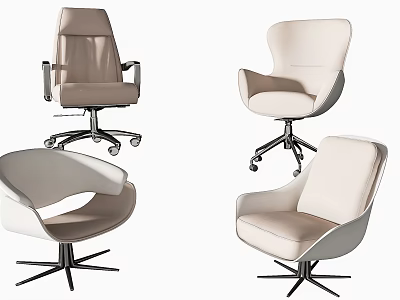 Modern Office Chairs In Various Styles With Beige Upholstery Metal Base And Wheels 3d model