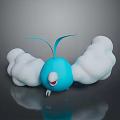 Cute Blue Game Character With White Cloud Wings And Green Leaf Antenna