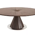 Round Walnut Dining Table With Wooden Tabletop And Conical Metal Base 3d model