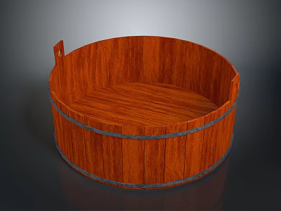 Traditional Round Wooden Barrel Container for Storing Homemade Food Items 3d model