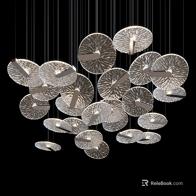 Artistic Modern Chandelier With Circular Textured Discs Hanging As Decorative Ceiling Light 3d model 