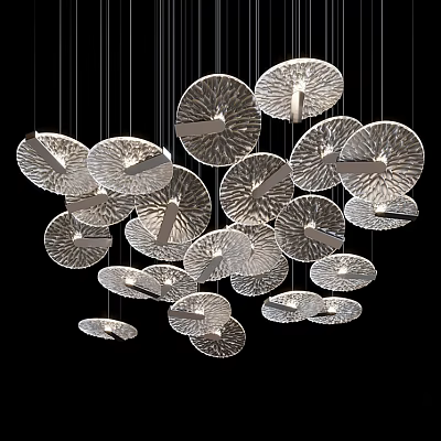 Artistic Modern Chandelier With Circular Textured Discs Hanging As Decorative Ceiling Light 3d model