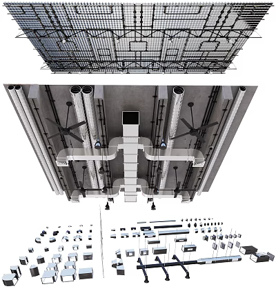 Industrial Building Pipe System Layout And Equipment 3d model Industrial Building Pipe System Layout And Equipment 3d model