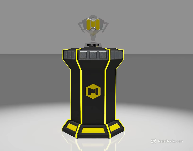 Black And Yellow Trophy Base With Hexagonal Design Elements For 3d model 