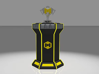 Black And Yellow Trophy Base With Hexagonal Design Elements For 3d model