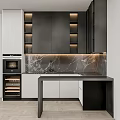 Modern Kitchen Interior With Sleek Cabinets Marble Countertop LED Lighting And Wine Rack