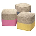 Two Tone Woven Ottoman With Natural And Pink Color Design For Living Room