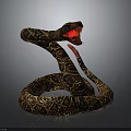 Brown And Yellow Patterned Snake With Open Mouth And Red Tongue On Grey Background