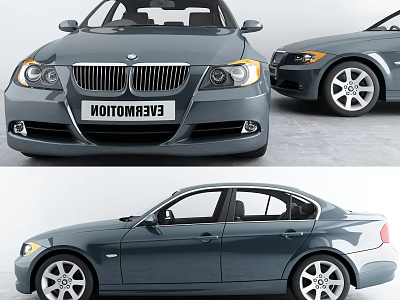Gray BMW Sedan Car With Front And Side View Design Details 3d model