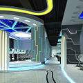Modern Internet Cafe Interior Design Featuring LED Lighting Gaming Stations And Comfortable Seating 3d model