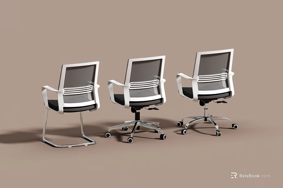 Modern Office Chair With Mesh Back White And Black Design And Wheels 3d model 