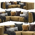 Comfortable Brown Sectional Sofa With Multiple Pillows And Cozy Blankets 3d model